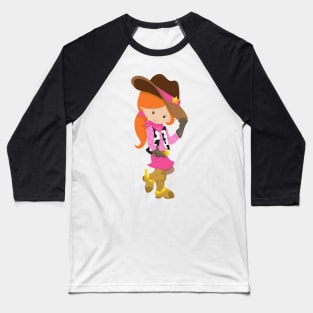 Cowgirl, Sheriff, Western, Country, Orange Hair Baseball T-Shirt